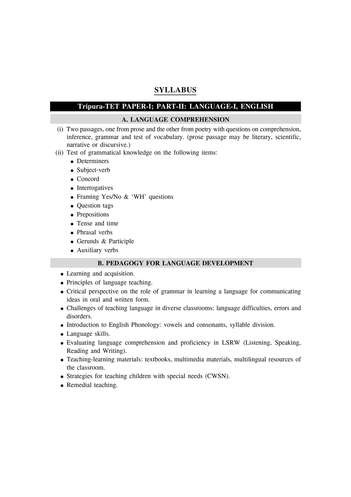 Tripura TET (I), CTET English (Elementary Level) - Retail Maharaj