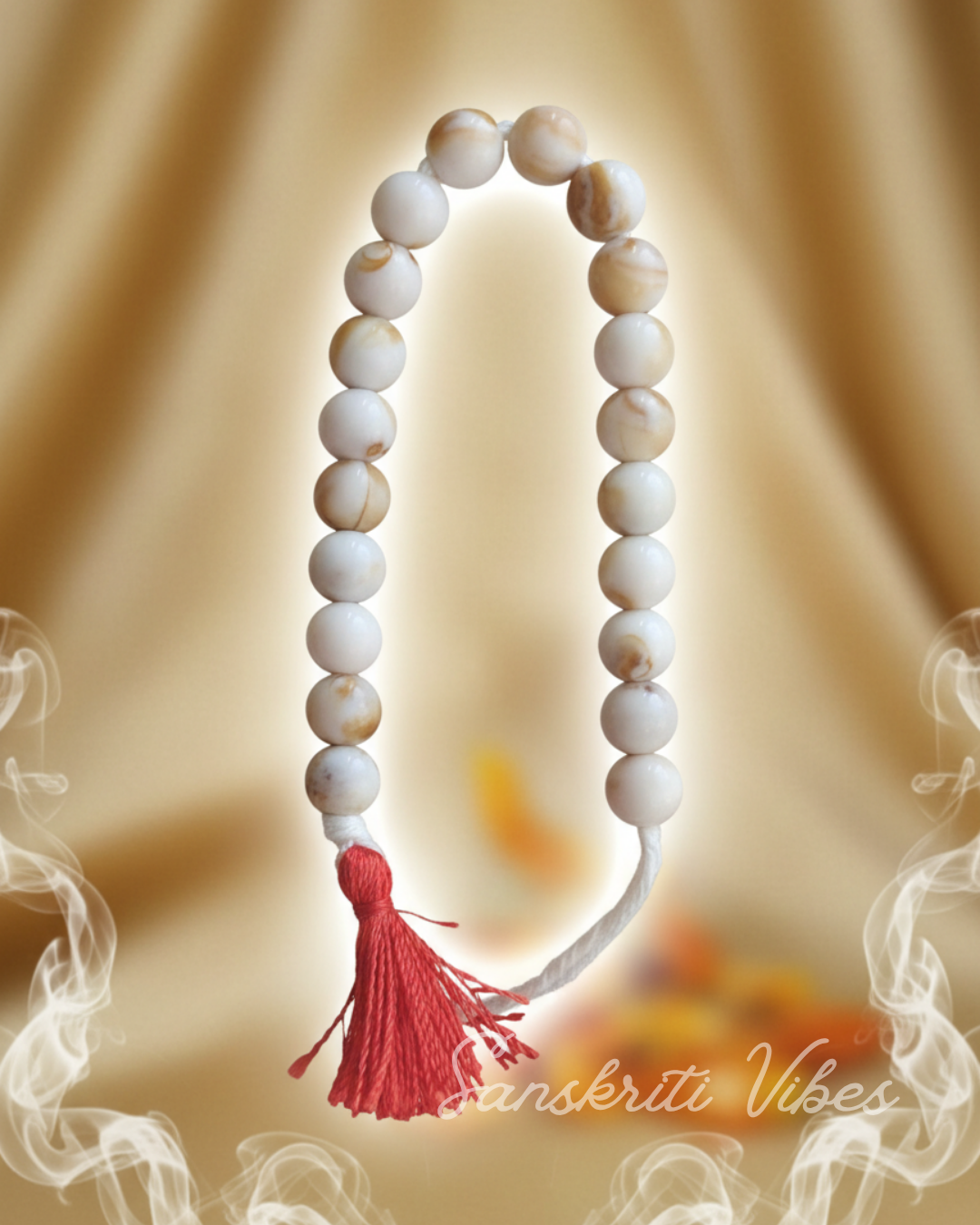 Golden White Beads Counter – 20-Bead Sakshi Mala for Japa, Meditation, and Chanting