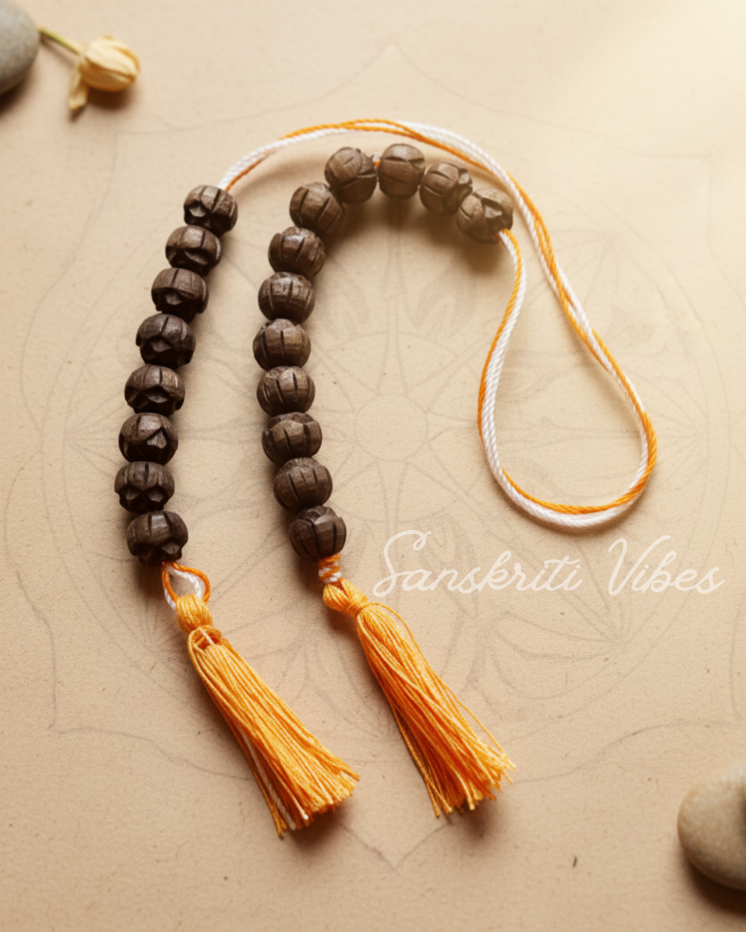 Lotus Beads Tulsi Counter Mala – 20-Bead 10mm Japa Beads for Meditation and Chanting