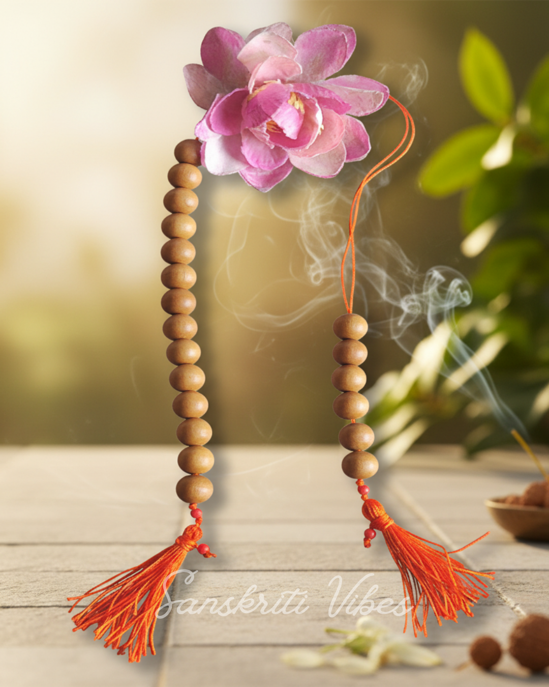 Original White Sandalwood Counter Mala – 20-Bead 8mm Japa Beads for Meditation and Chanting