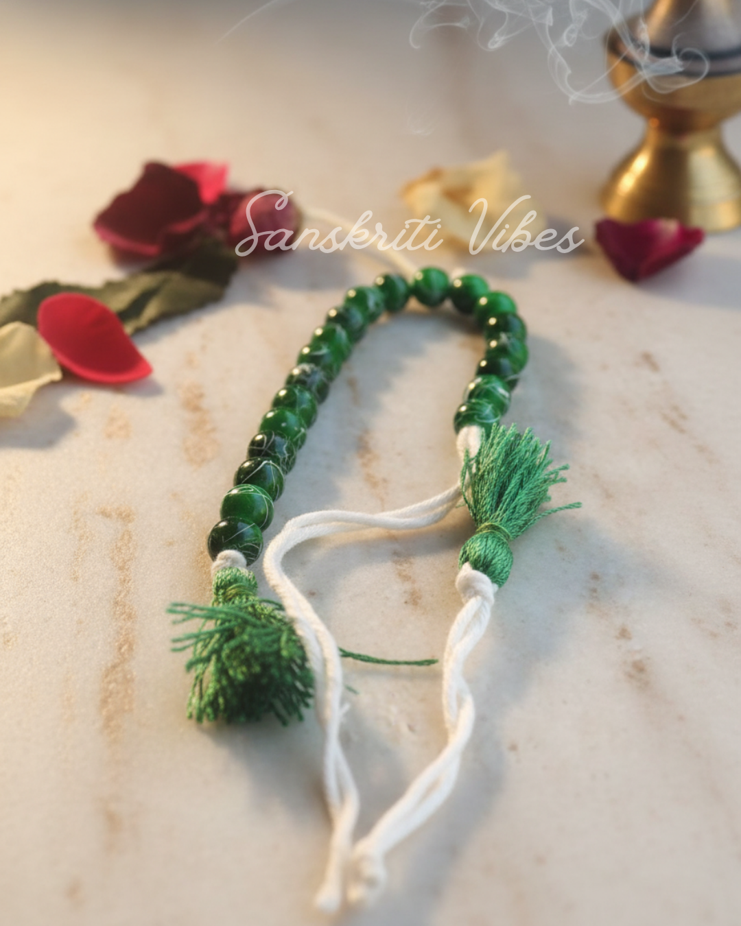 Green White Beads Counter – 20-Bead Sakshi Mala for Japa, Meditation, and Chanting