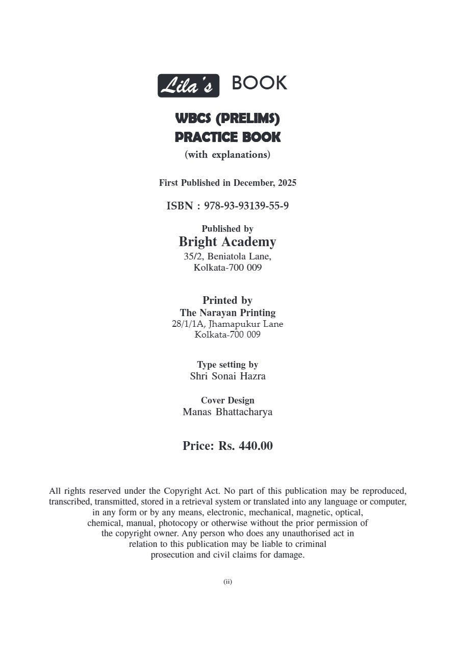 WBCS Prelims Practice Book 2025-26 (English Version)