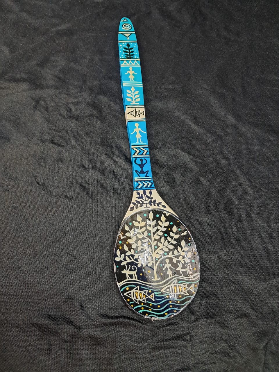 Handcrafted Warli Art Wooden Spoon – “Moonlit Waters” - Retail Maharaj