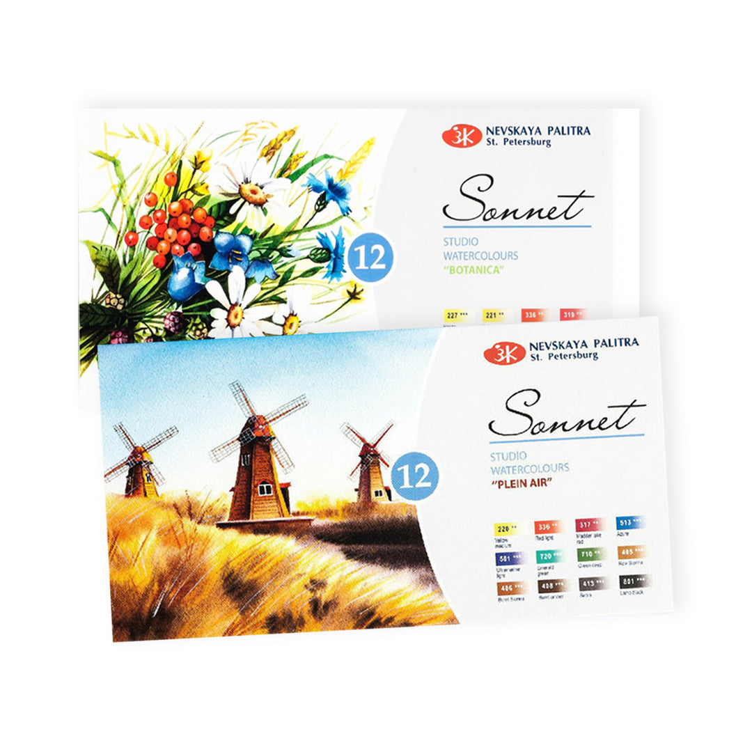Sonnet Thematic Watercolour Paint Set of 12 for Botanica and Plein Air Painting
