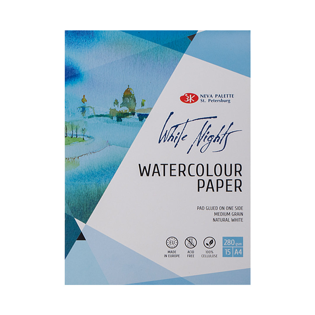 White Nights Watercolour Pad, 100% Cellulose Natural White- 280gsm
