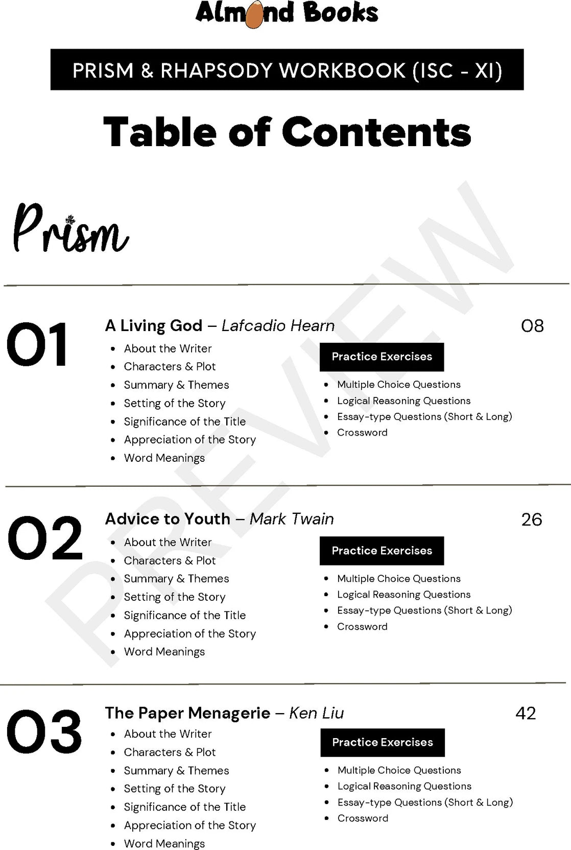 Almond Books ISC Class 11 Prism & Rhapsody: A Workbook for Poems & Short Stories with Answers - Retail Maharaj