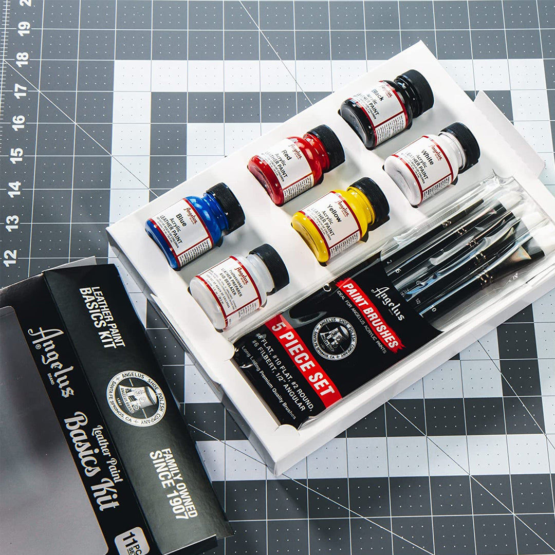 Angelus Leather Paint Basics Kit 11pc Set for Custom Leather Art and Restoration