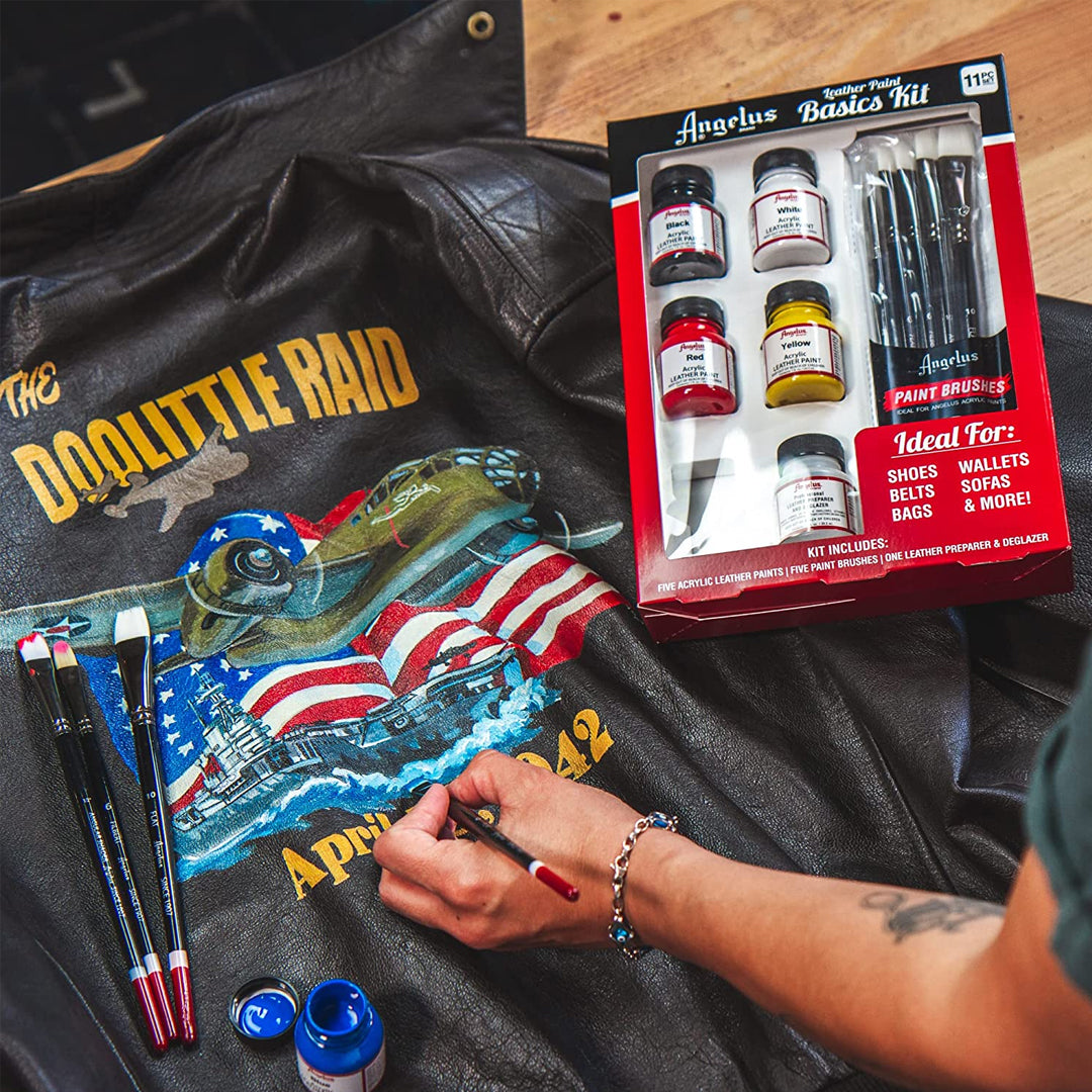 Angelus Leather Paint Basics Kit 11pc Set for Custom Leather Art and Restoration