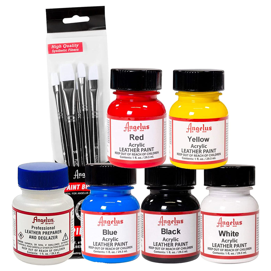 Angelus Leather Paint Basics Kit 11pc Set for Custom Leather Art and Restoration