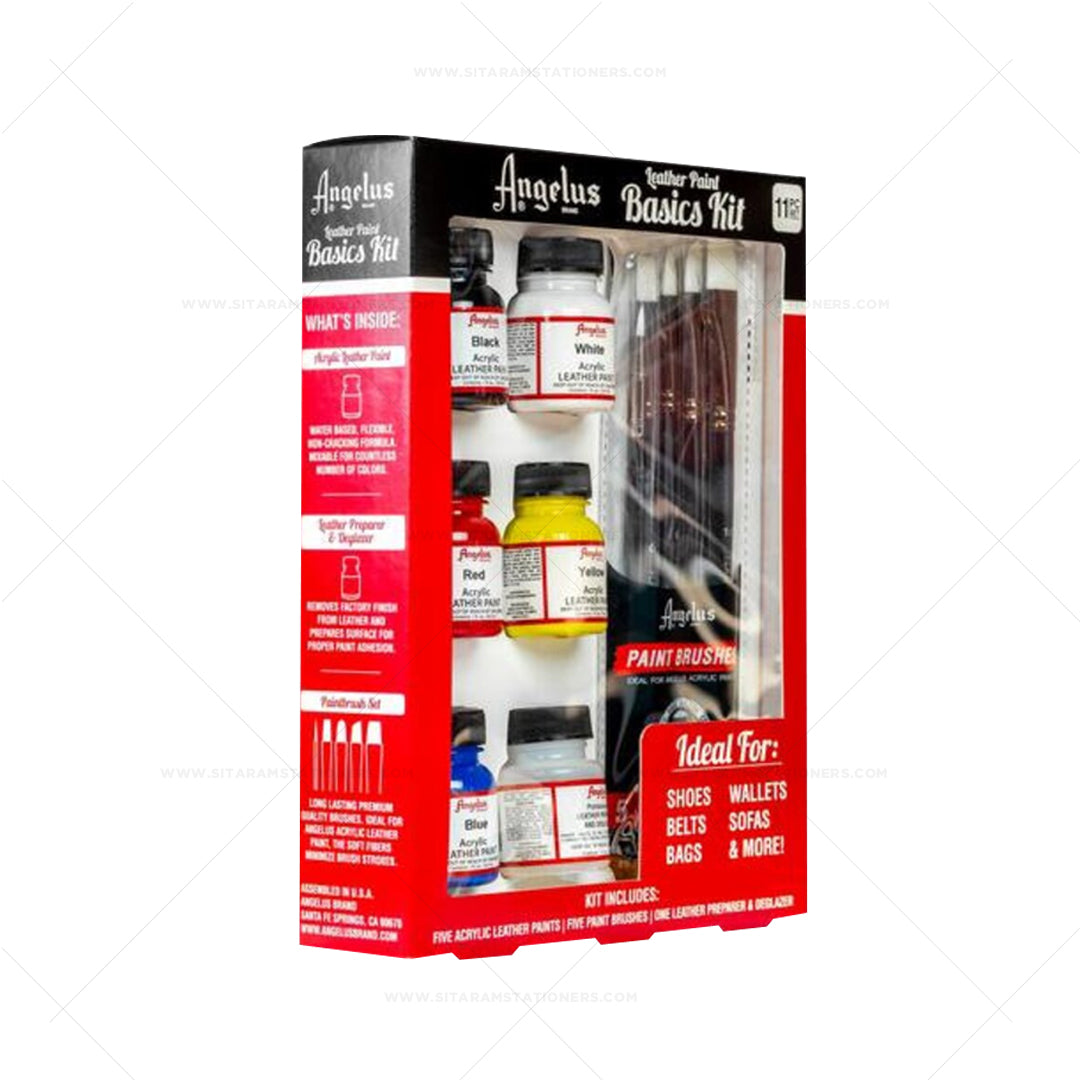 Angelus Leather Paint Basics Kit 11pc Set for Custom Leather Art and Restoration