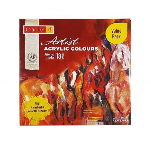 Camel Acrylic Colour Set of 12 and 18 Soft Creamy Artist Acrylic Paint for Canvas Wood Craft and Professional Art
