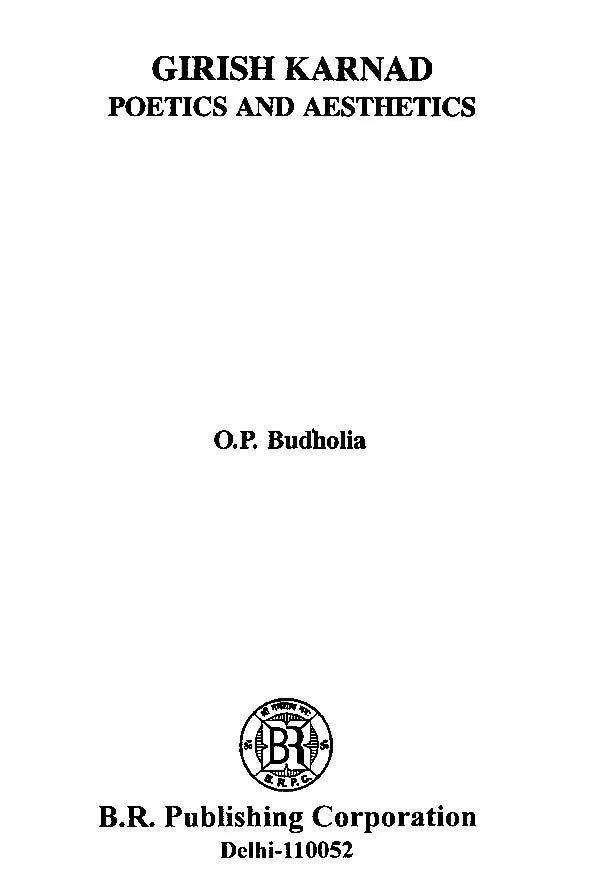 Girish Karnad- Poetics and Aesthetics - Retail Maharaj