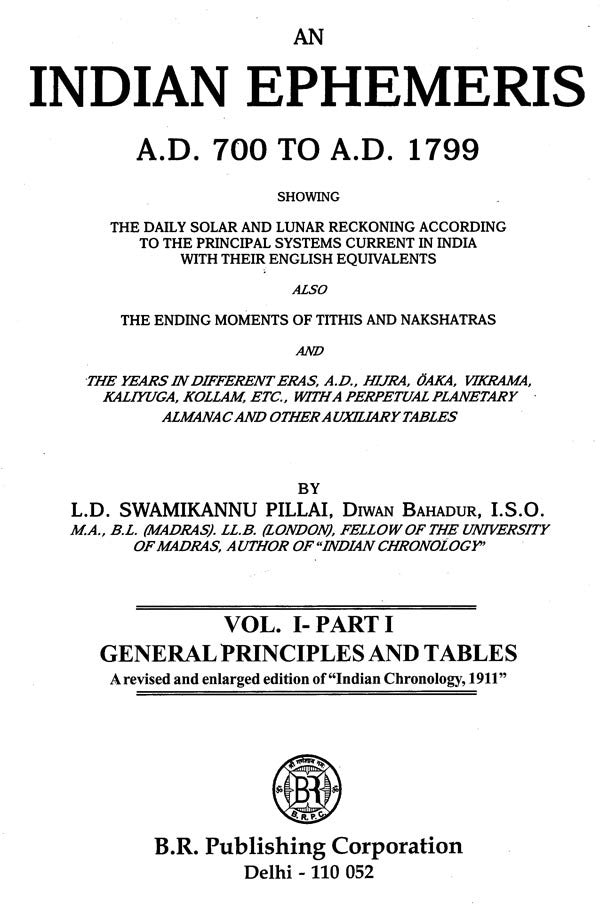 An Indian Ephemeris- A.D 700 to A.D. 1799 (Set of 6 Volumes in 7 Parts) - Retail Maharaj