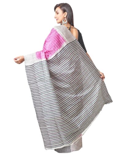 Handcrafted Kantha Silk Saree in Pink - Retail Maharaj