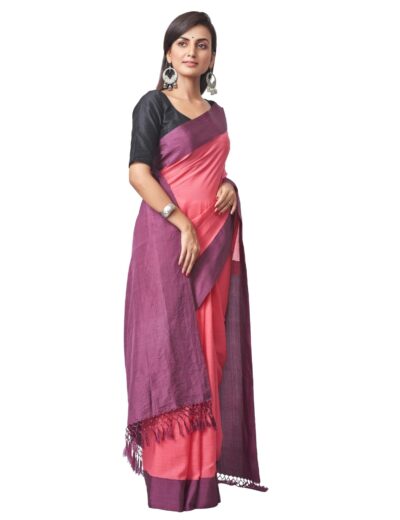 Handwoven Cotton-Silk Cutshuttle Saree in Pink - Retail Maharaj