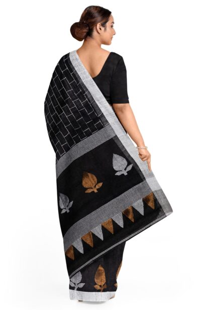 Linen Jamdani Saree – Black - Retail Maharaj