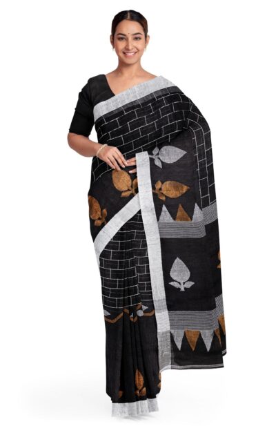 Linen Jamdani Saree – Black - Retail Maharaj