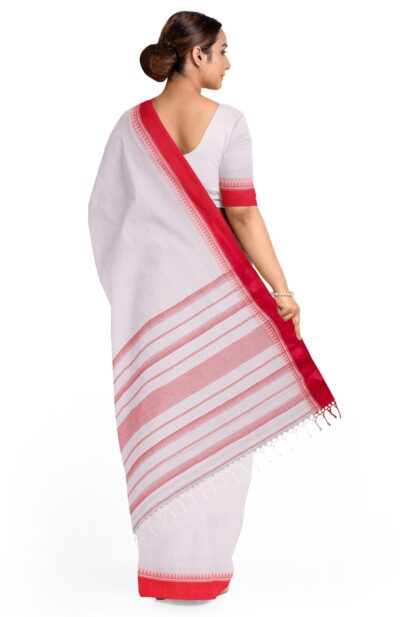 Handspun Saree in White with Red Border - Retail Maharaj