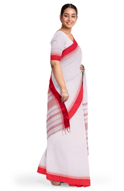 Handspun Saree in White with Red Border - Retail Maharaj
