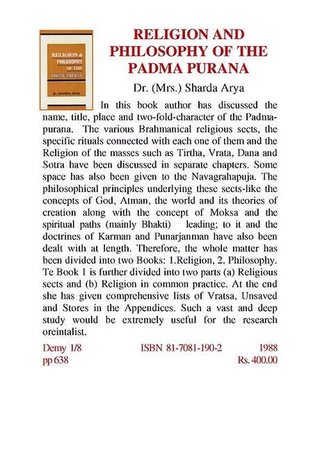Religion and Philosophy of the Padma Purāṇa - Retail Maharaj