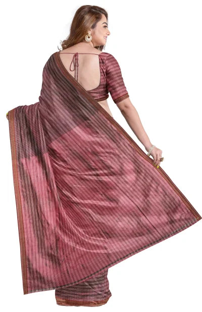 Handwoven Tangail Silk Saree with Zari – Pink - Retail Maharaj