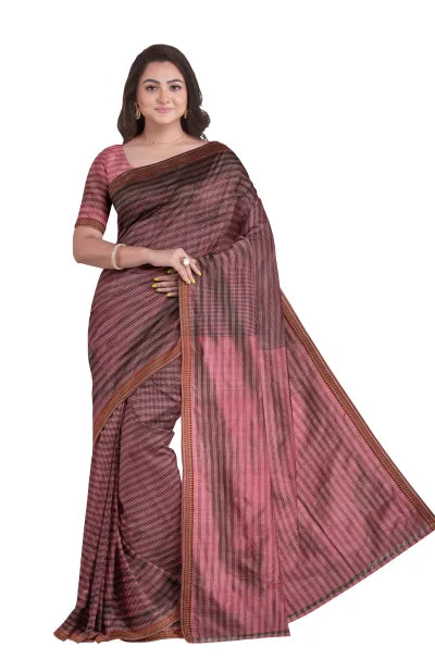 Handwoven Tangail Silk Saree with Zari – Pink - Retail Maharaj