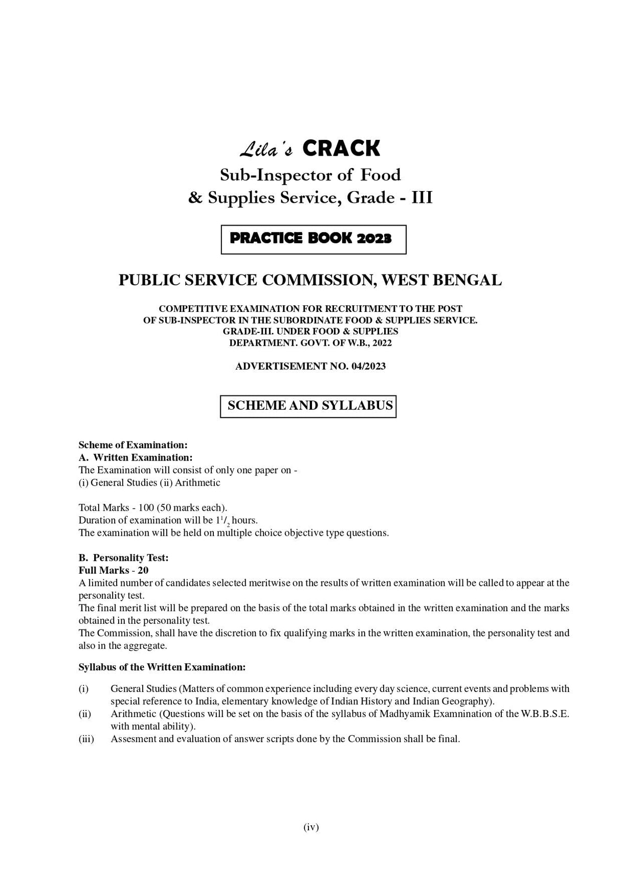 CRACK Sub-Inspector of Food & Supplies Service, Grade - III (Practice Book) 2023 (Bengali Version) - Retail Maharaj