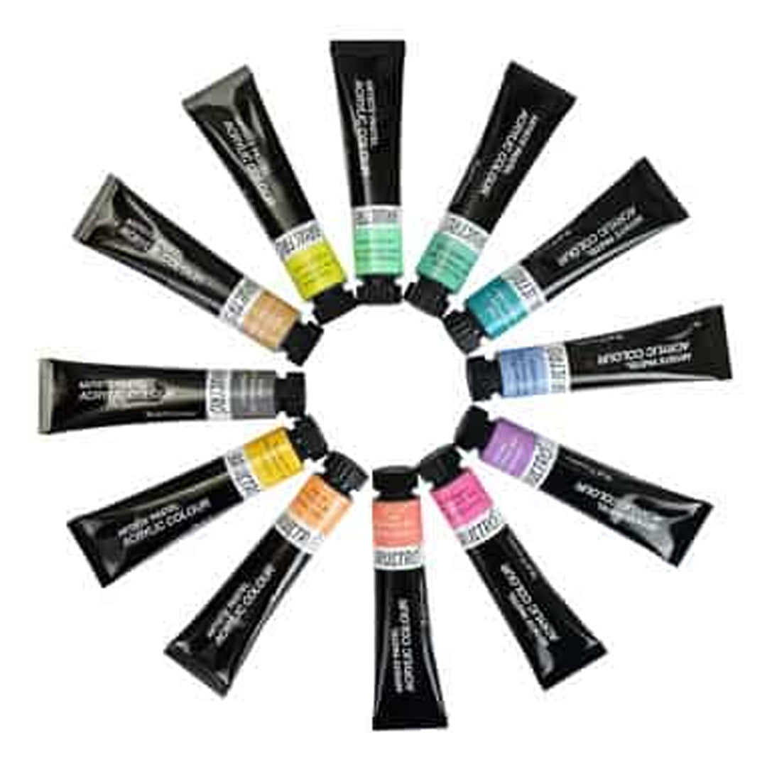 Brustro Artists Acrylic Pastel Colour Set Soft Bodied 12 Shades 12ml Tubes