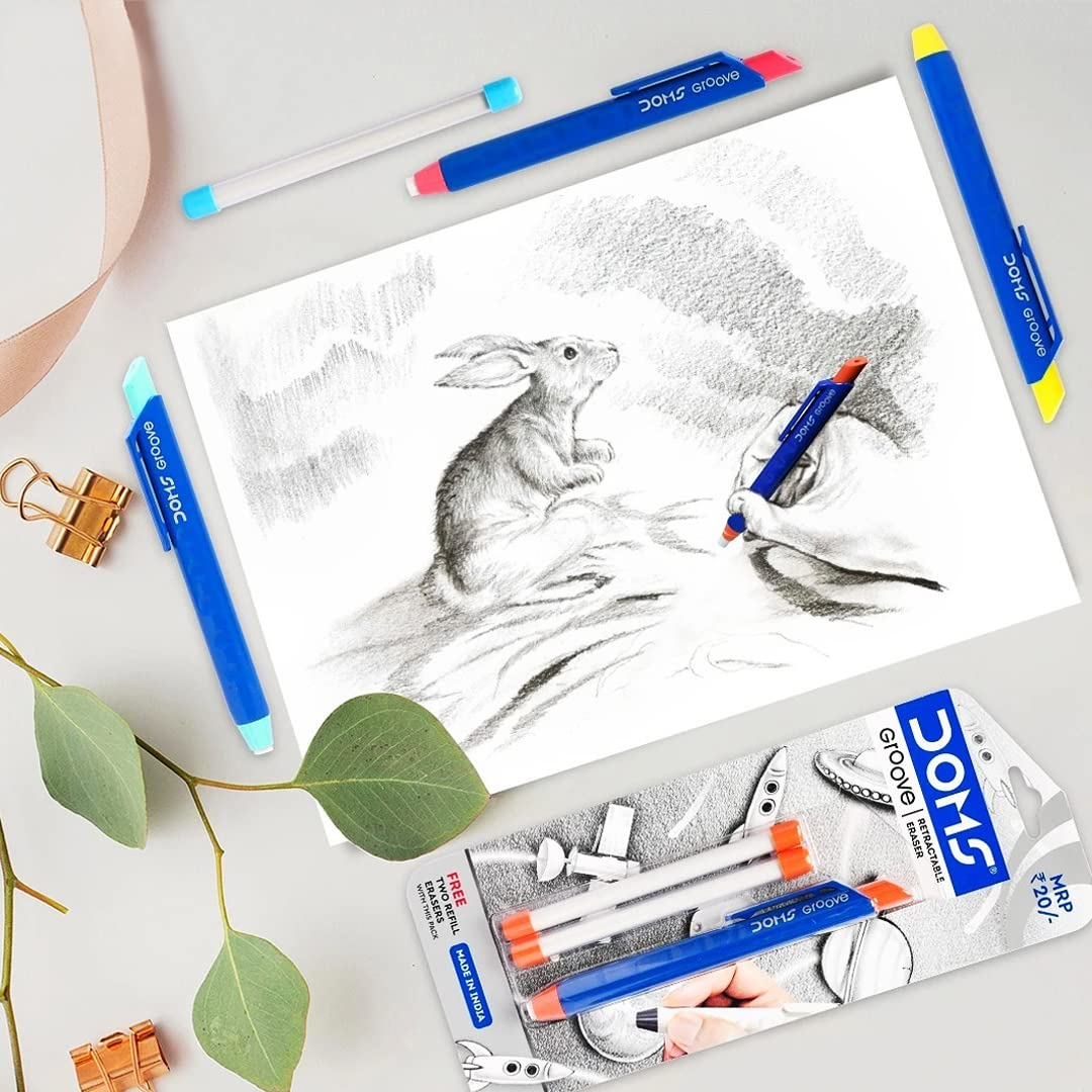 DOMS Groove Retractable Eraser Set Dust Free Pencil Erasing Tool