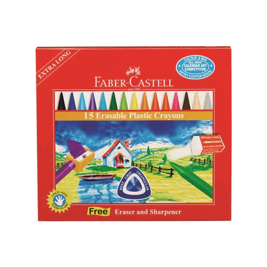 Faber Castell Erasable Plastic Crayons Set of 15 with Triangular Grip