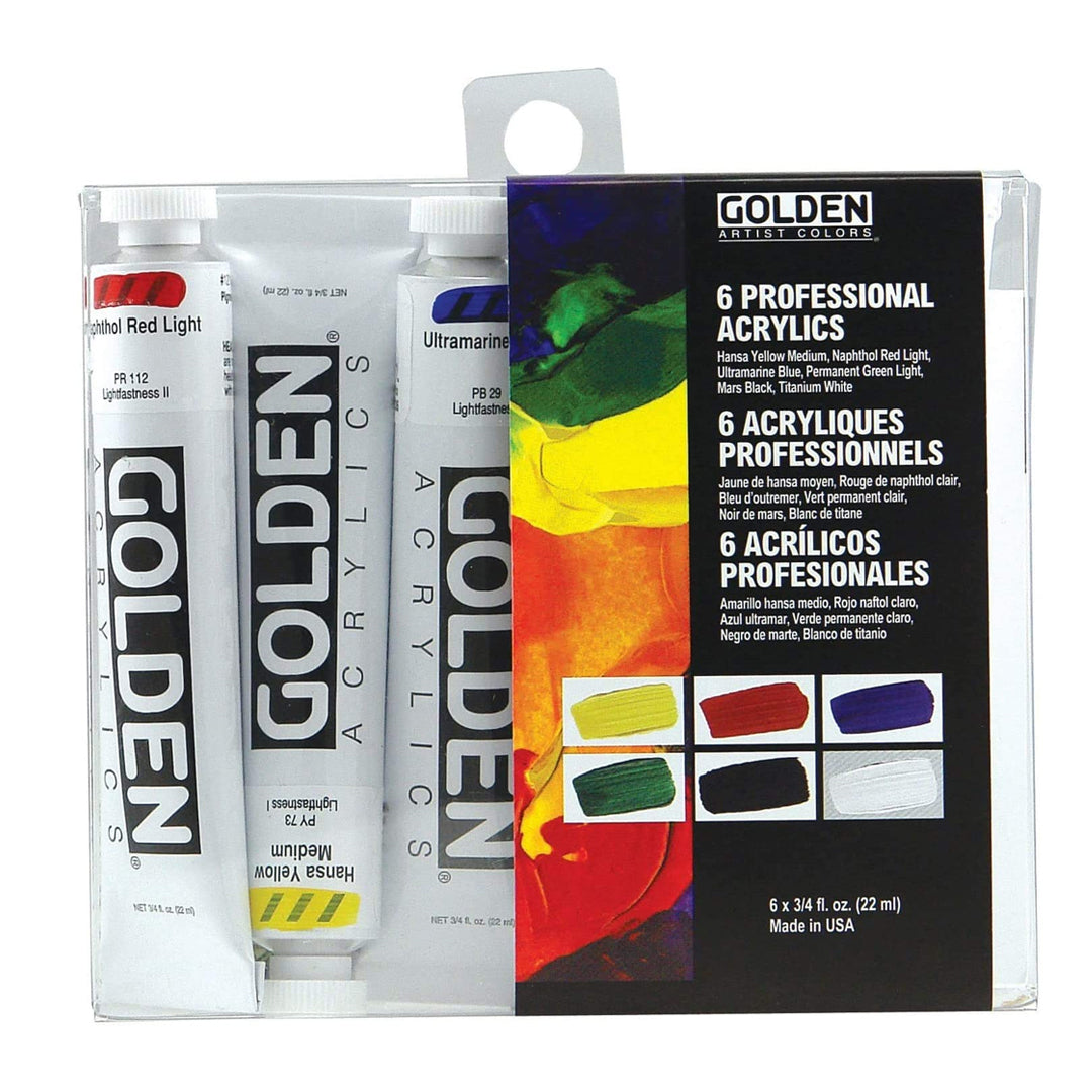 Golden Heavy Body Introductory Set of 6 Professional High Viscosity Acrylics for Thick Textured Painting and Studio Art