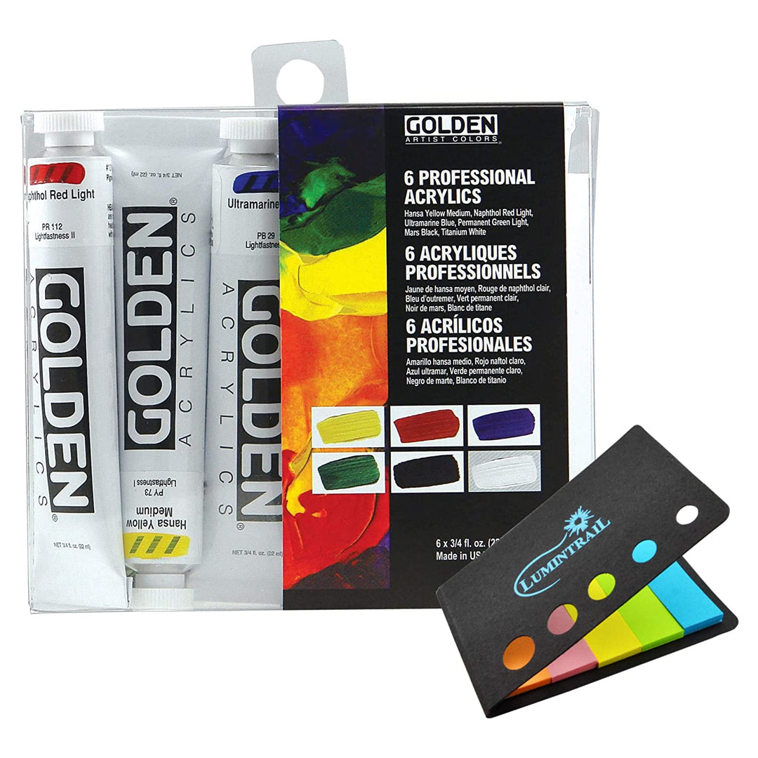 Golden Heavy Body Introductory Set of 6 Professional High Viscosity Acrylics for Thick Textured Painting and Studio Art