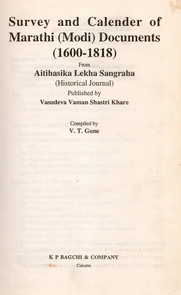 Survey and Calender of Marathi (Modi) Documents (1600-1818) from Aitihasika Lekha Sangraha (Historical Journal) An Old and Rare Book - Retail Maharaj