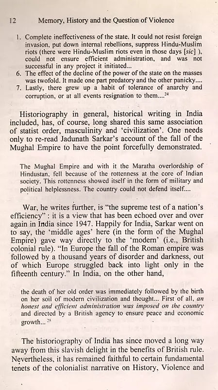 Memory, History and The Question of Violence Reflections on the Reconstruction of Partition (Sakharam Ganesh Deuskar Lectures on Indian History and Culture, 1995)