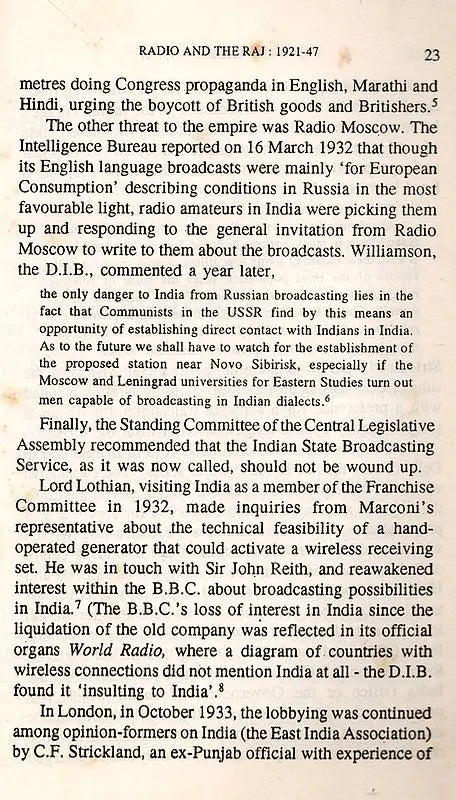 Radio and the Raj 1921-47 (S. G. Deuskar Lectures on Indian History and Culture, 1988) An Old and Rare Book - Retail Maharaj