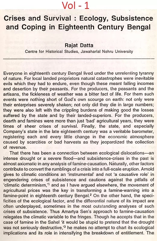 The Calcutta Historical Journal- Vol. XVIII, No. 1-2: Ecology, Subsistence and Coping in Eighteenth Century Bengal, Survey and Calender (Sic) of Marathi (Modi) Documents (1600-1818) from Aitihasika Lekha Sangraha (Set of 2 Volumes: An Old and Rare Book) - Retail Maharaj