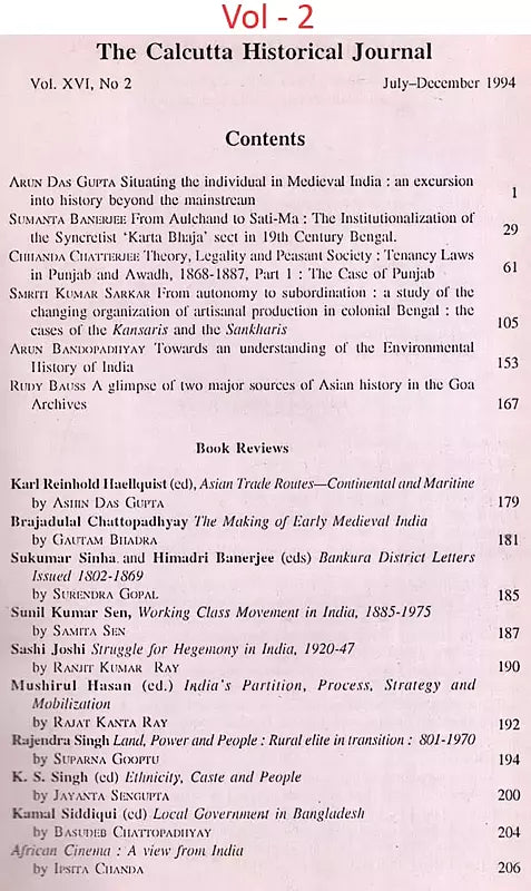 The Calcutta Historical Journal- Vol. XVI, No. 1: Hindu Revivalism in Bengal: Rammohan to Rama-Krishna, Vol. XVI, No. 2: The Making of Early Medieval India (Set of 2 Volumes: An Old and Rare Book) - Retail Maharaj