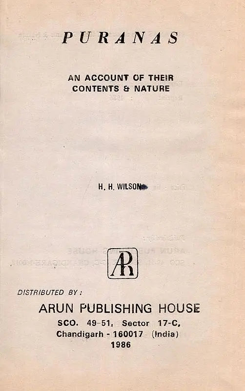 Puranas: An Account of Their Contents & Nature (An Old and Rare Book)