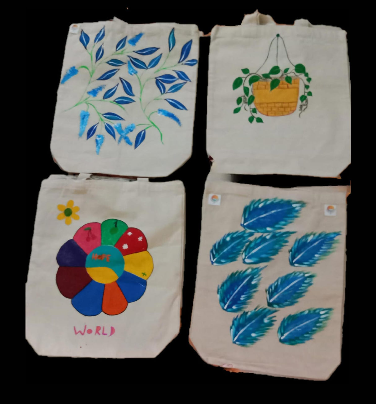 Colours of Innocence – Hand-Painted 4-Tote Bag Set by Underprivileged Children | Eco-Friendly Cotton Canvas Bags by Innocent Hands - Retail Maharaj