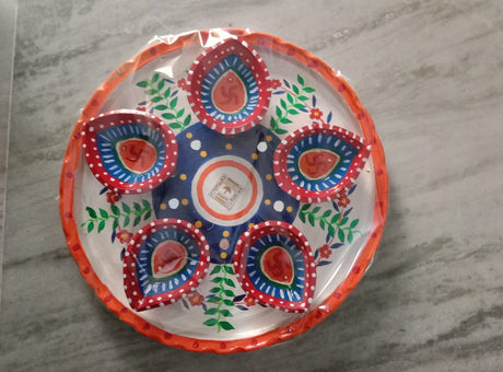Divya Shringar – Hand-Painted Diya Thali Set with 5 Swastik Diyas | Festive Puja Plate by Underprivileged Children | Eco-Friendly Diwali Gift - Retail Maharaj