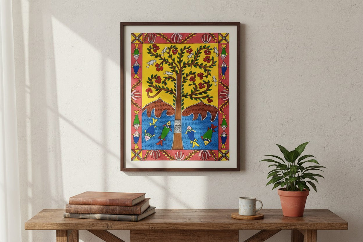 Handmade Madhubani Painting – Tree of Life | Mithila Art Traditional Indian Folk Wall Decor - Retail Maharaj