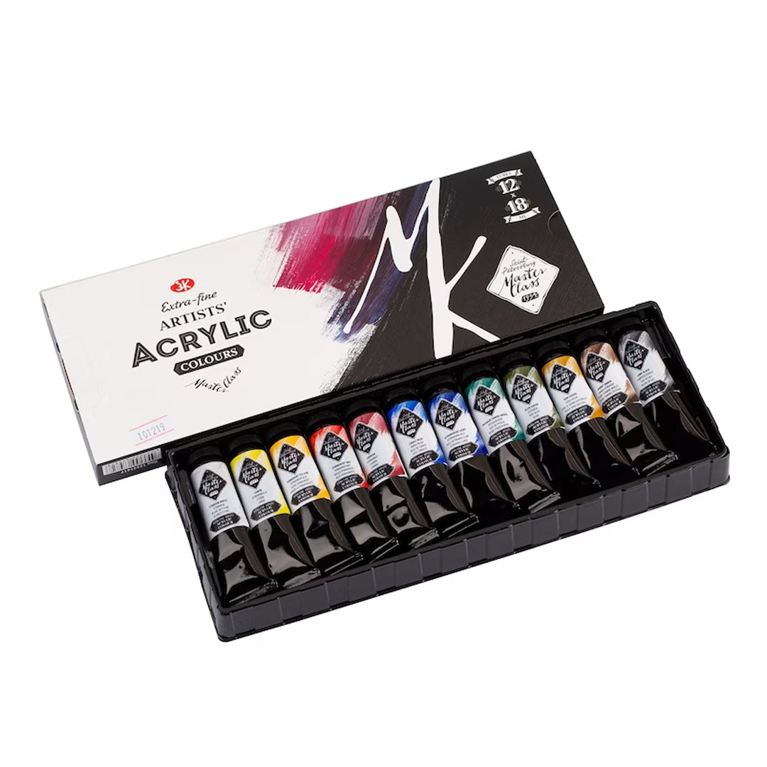 Master Class Acrylic Colour Set of 12 Professional Artist Paints 18ml Tubes