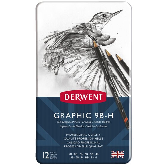 Derwent Graphic Graphite Pencil Set Soft Grades 9B to H