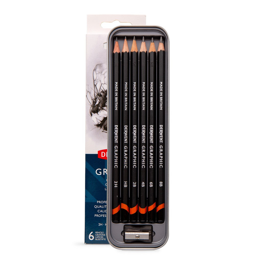 Derwent Graphic Graphite Drawing Pencil Set with Tin for Sketching and Shading