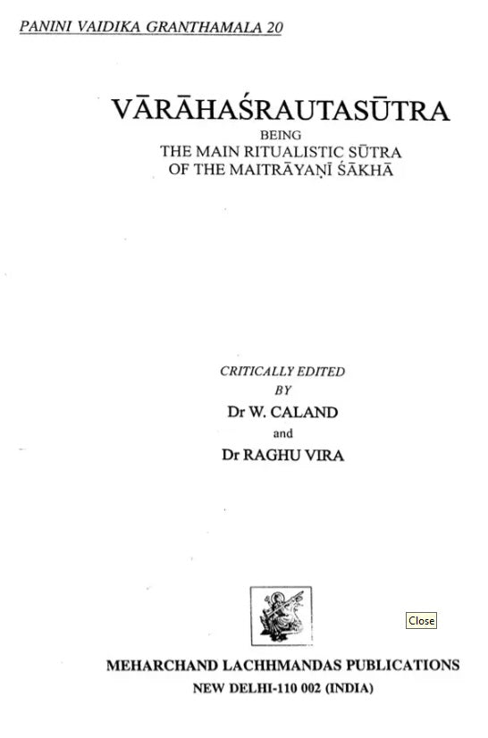 Varaha Srauta Sutra Being The Main Ritualistic Sutra of the Maitrayani Sakha - Retail Maharaj