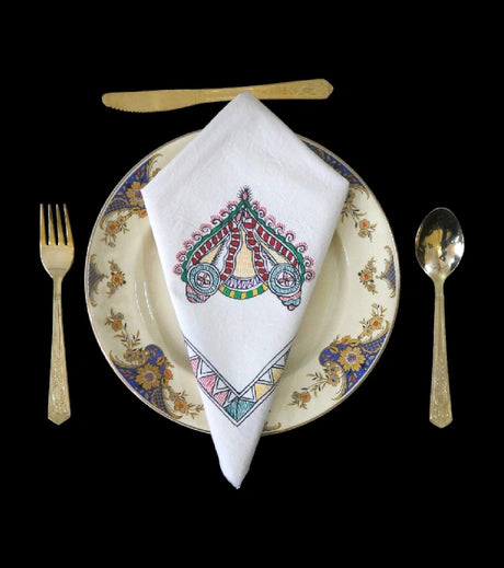 Madhubani Heritage Hand-Painted Cotton Dinner Napkin – Traditional Indian Folk Art Table Linen | Reusable & Washable Ethnic Dining Accessory - Retail Maharaj