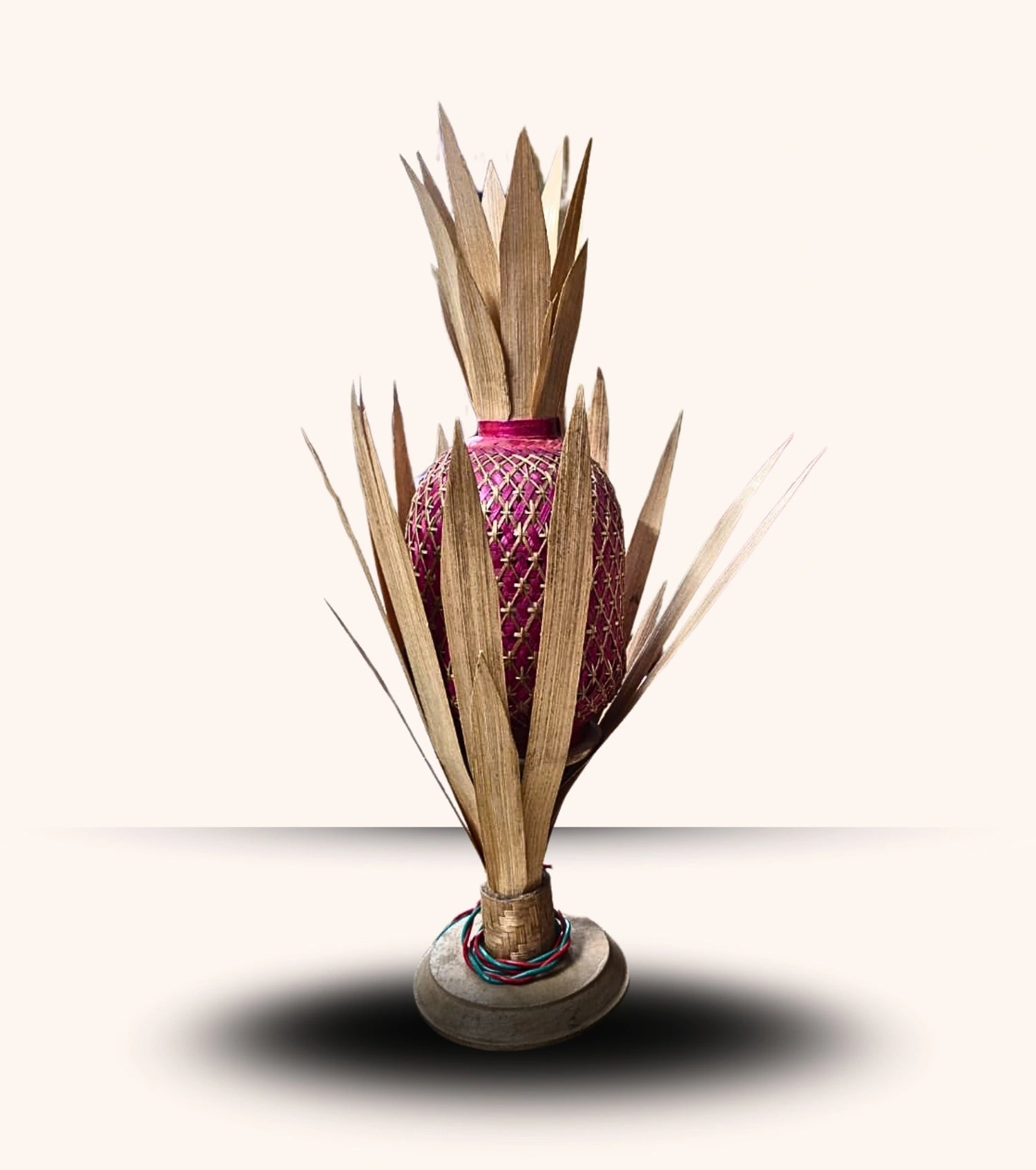 Tripura Handmade Bamboo & Cane Table Lamp – Pineapple-Inspired Tribal Design | Eco-Friendly Artisan Home Decor (18 inch) - Retail Maharaj