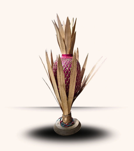 Tripura Handmade Bamboo & Cane Table Lamp – Pineapple-Inspired Tribal Design | Eco-Friendly Artisan Home Decor (18 inch) - Retail Maharaj