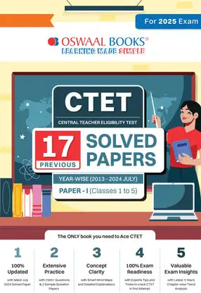 Oswaal CTET (CENTRAL TEACHER ELIGIBILITY TEST) 17 Previous Solved Papers Year-wise (2013-2024 July) Paper-I (Classes 1 to 5) (For 2025 Exam) - Retail Maharaj
