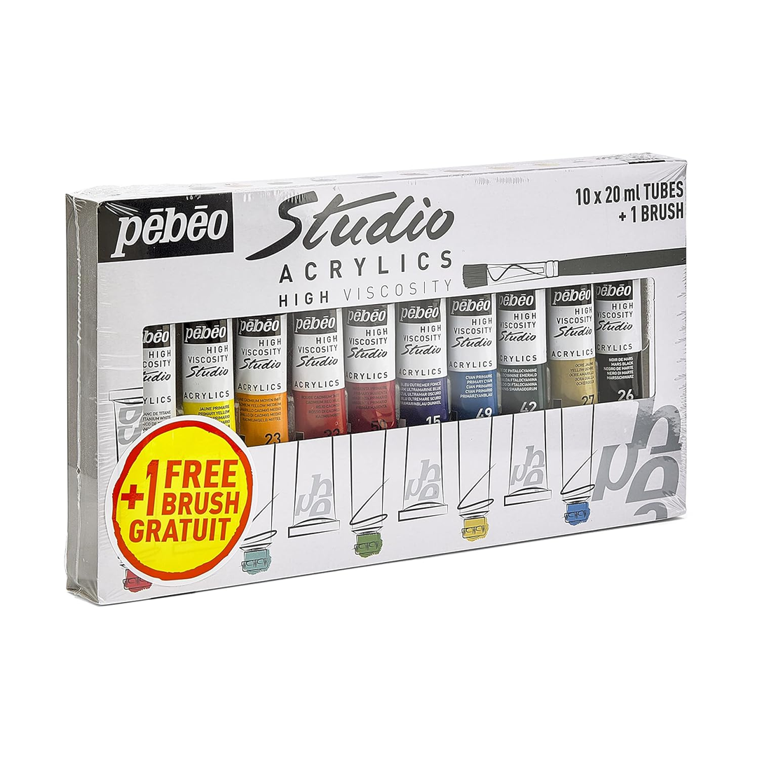Pebeo Studio Acrylics High Viscosity Sets Thick Satin Finish Artist Acrylic Paint Tubes for Canvas Wood and Mixed Media